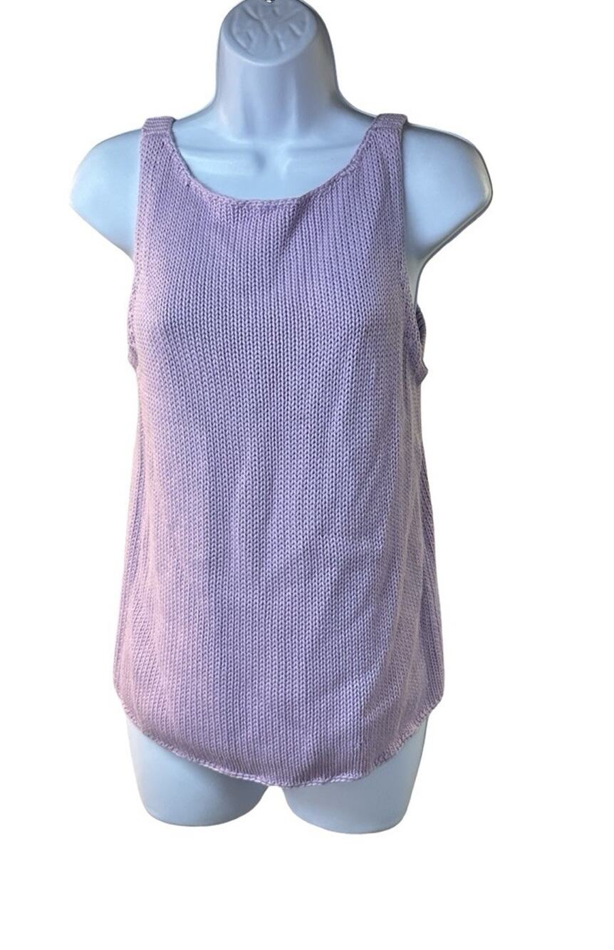 Moda International Lavender Cotton Knit Tank Top Women L Chunky Knit Y2K